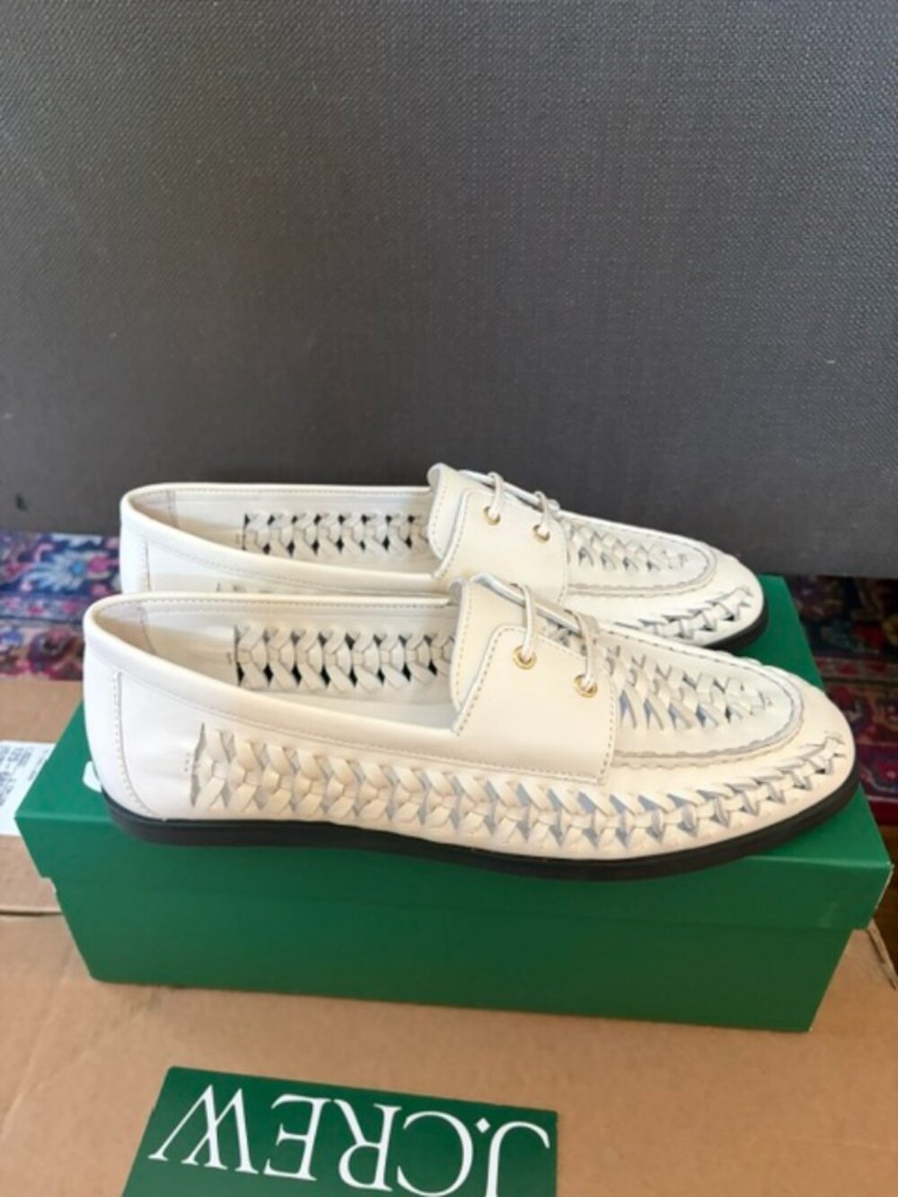 J. Crew White Leather Woven Boat Shoes, Women's 8 NWT